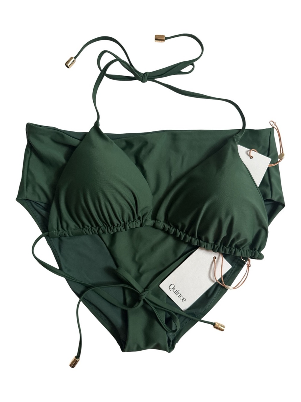 Quince Palm Green Triangle Top and High Rise Bottom Bikini Set - Size M